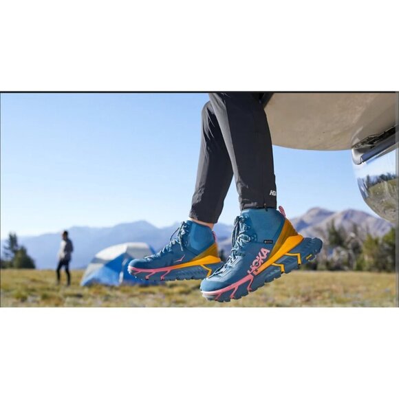 Hoka 14D Mens Tennine Hike GTX Blue Vibram Gortex Hi Lace Platform Sneakers NEW - Picture 6 of 16